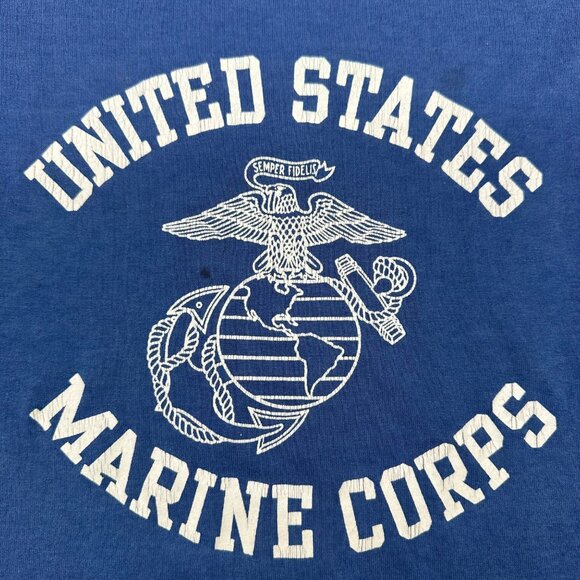 Vintage US Marine Corp T Shirt Large Velva Sheen USA Blue 80s Single Stitch READ - Picture 5 of 12